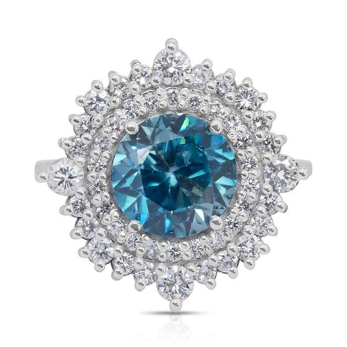 Glamorous 5.03ct Zircon and Diamonds Double Halo Cocktail Ring in 18k White Gold - IGI Certified