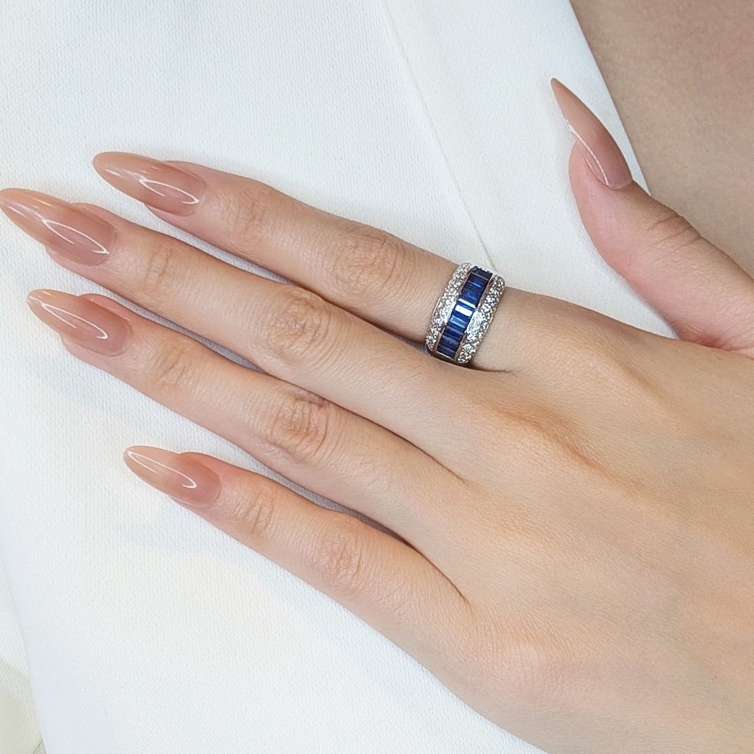 Glamorously Handmade 1.85ct Sapphire and Diamond Ring in 18K White Gold