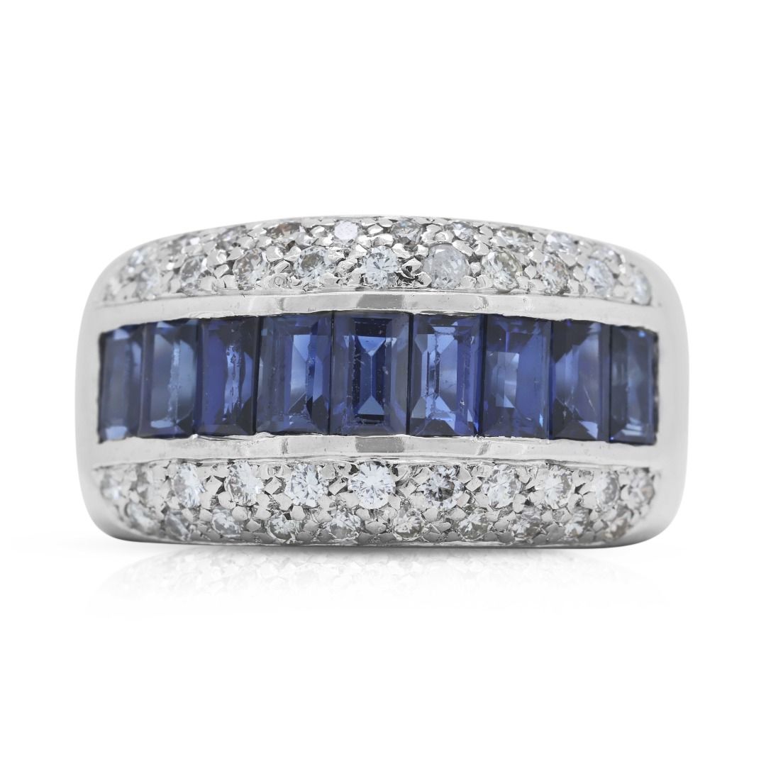 Glamorously Handmade 1.85ct Sapphire and Diamond Ring in 18K White Gold