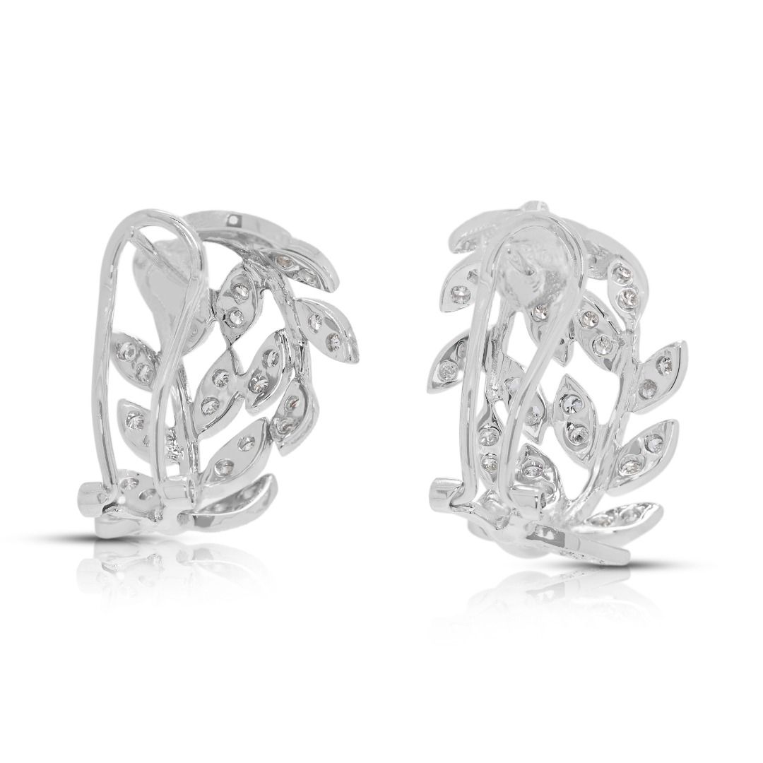 Glamourous 0.6ct Leaf-Motif Natural Diamond Earrings in 18K White Gold (Unworn)