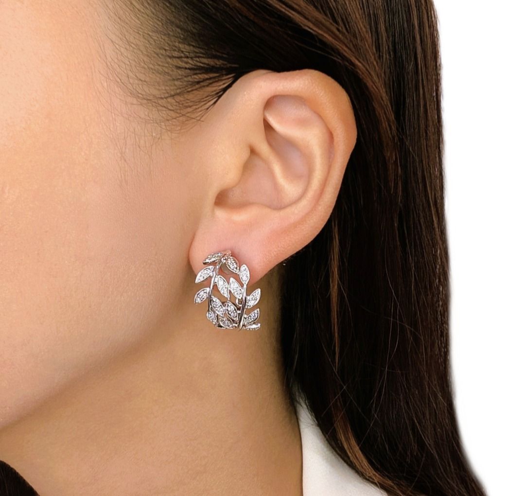 Glamourous 0.6ct Leaf-Motif Natural Diamond Earrings in 18K White Gold (Unworn)