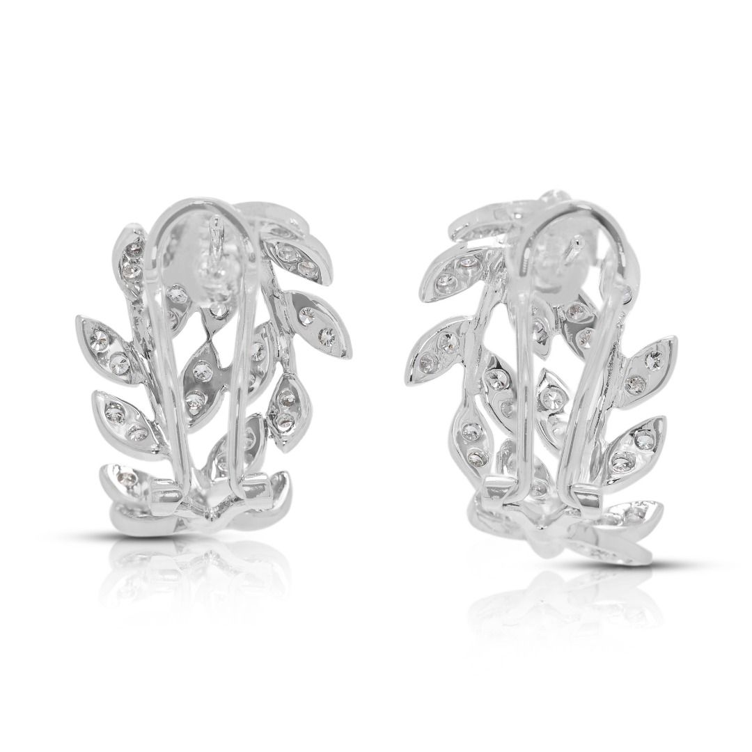 Glamourous 0.6ct Leaf-Motif Natural Diamond Earrings in 18K White Gold (Unworn)