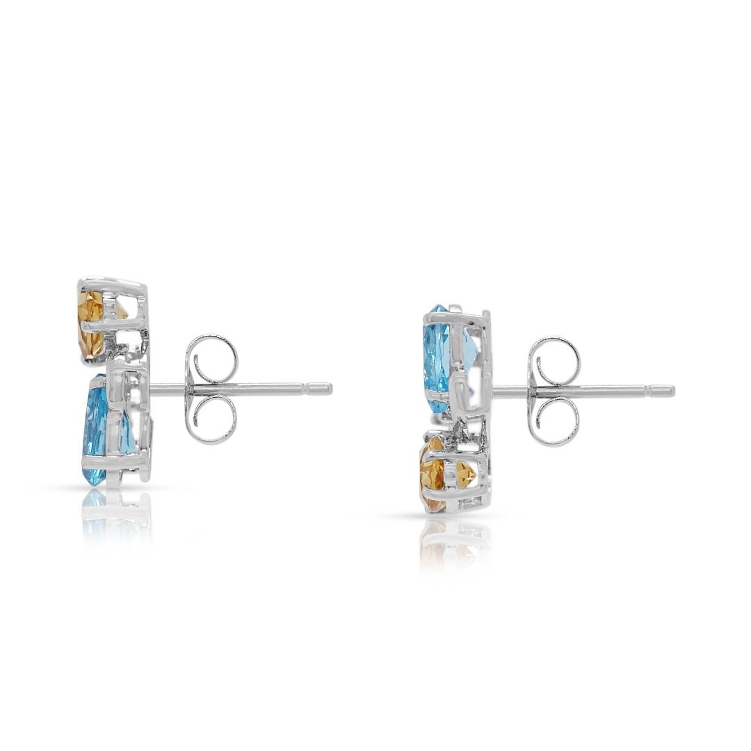 Gleaming 4.06ct Multi-Gemstone & Natural Diamond Stud Earrings in 18K White Gold