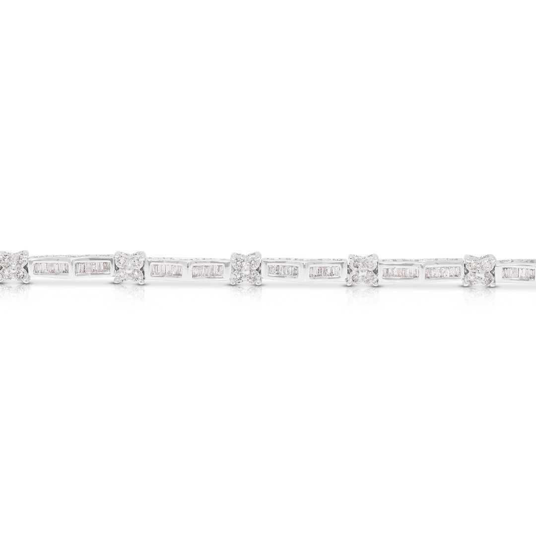 Glistening 1.42ct Natural Diamond Architectural Link Bracelet in 18K White Gold