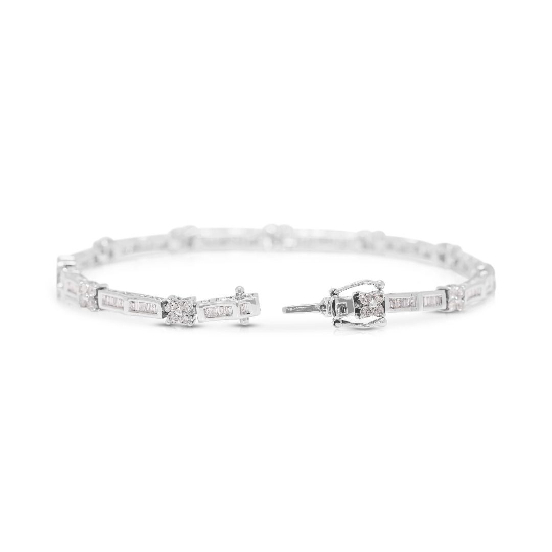 Glistening 1.42ct Natural Diamond Architectural Link Bracelet in 18K White Gold