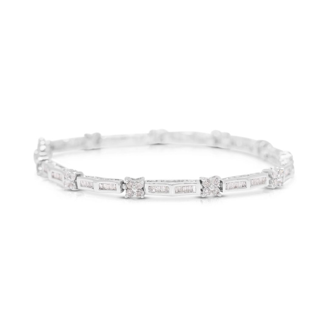 Glistening 1.42ct Natural Diamond Architectural Link Bracelet in 18K White Gold