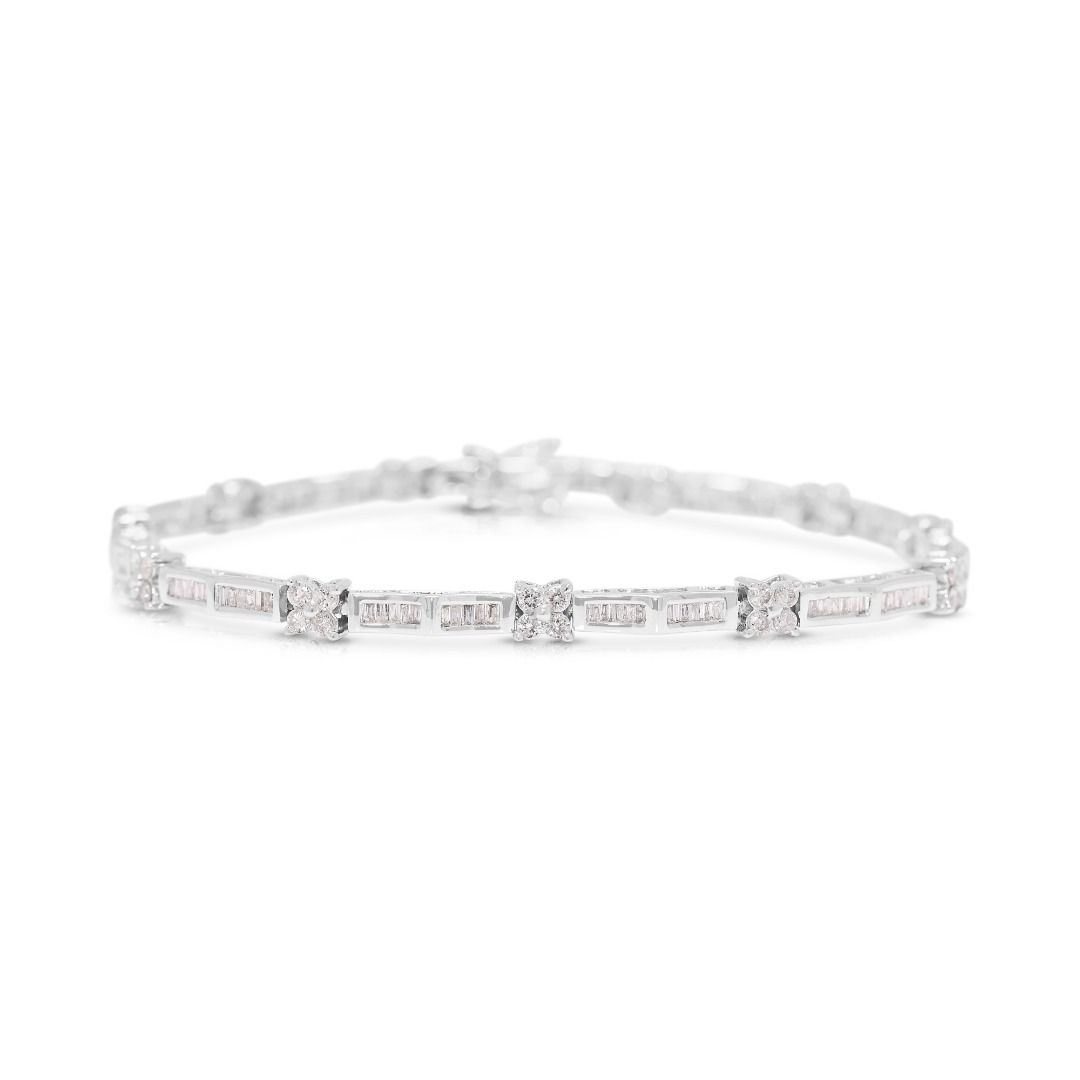 Glistening 1.42ct Natural Diamond Architectural Link Bracelet in 18K White Gold