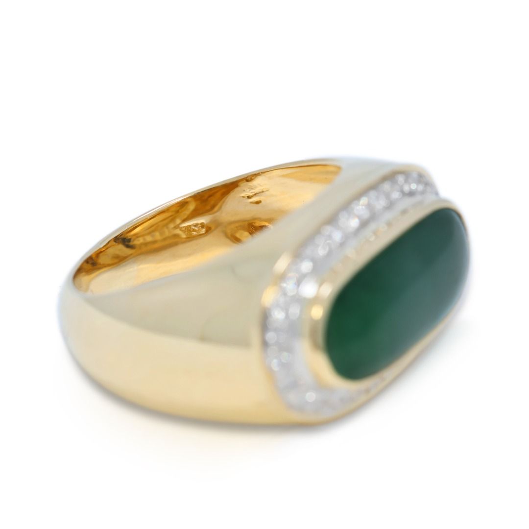 Glowing 4.21ct Jade & Diamond Halo Ring in 18K Yellow Gold (New-Unworn)