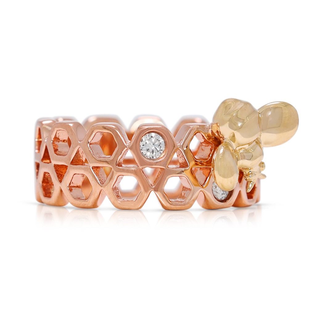 Gold Heart 0.12ct Natural Diamond Triple Stone Ring in 14K Rose Gold
