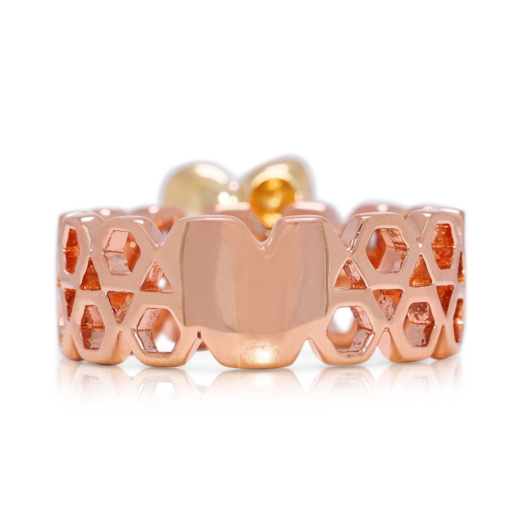 Gold Heart 0.12ct Natural Diamond Triple Stone Ring in 14K Rose Gold