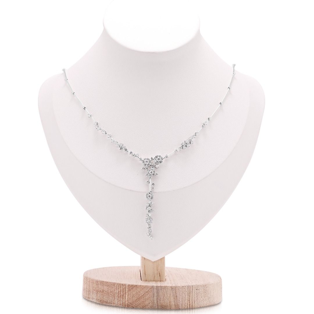 Gold Heart Jewelry 2.28ct Natural Diamond Floral Drop Necklace in 14K White Gold