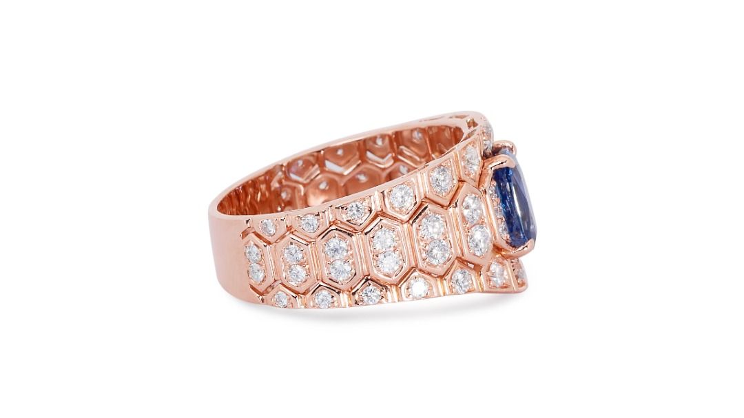 Gorgeous 2.15ct Sapphire Pave Ring with Side Diamonds in 18K Yellow Gold