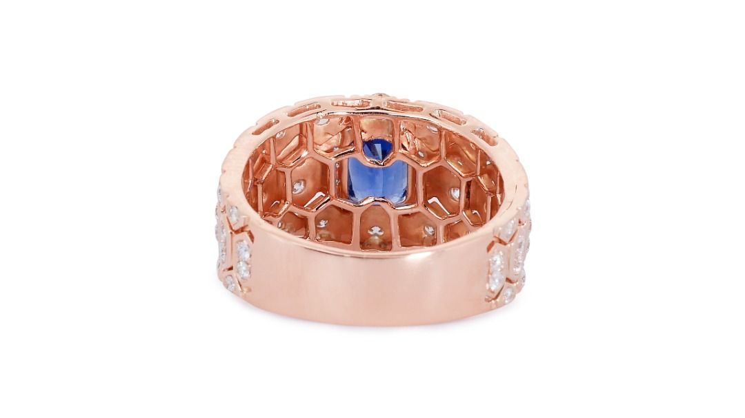 Gorgeous 2.15ct Sapphire Pave Ring with Side Diamonds in 18K Yellow Gold