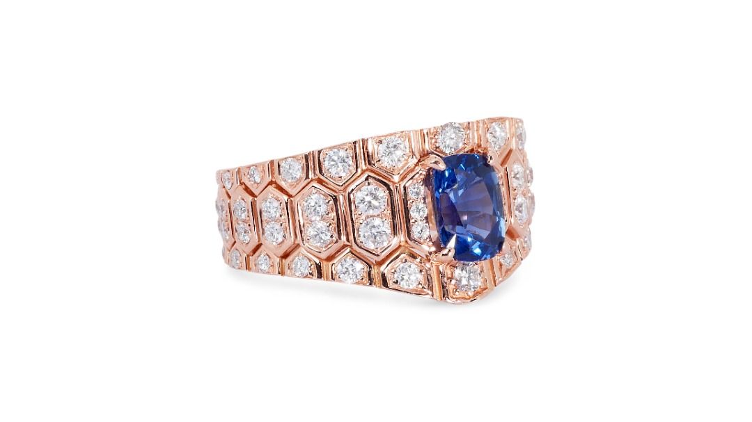 Gorgeous 2.15ct Sapphire Pave Ring with Side Diamonds in 18K Yellow Gold