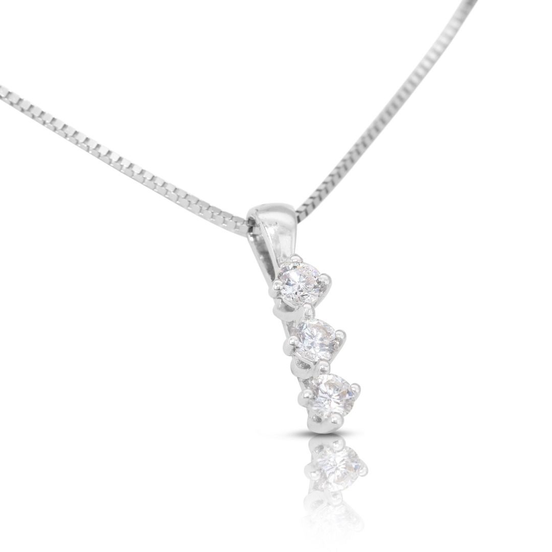 Gorgeous 0.25ct Natural Diamond 3-stone Pendant in 18K White Gold (Chain not Included)