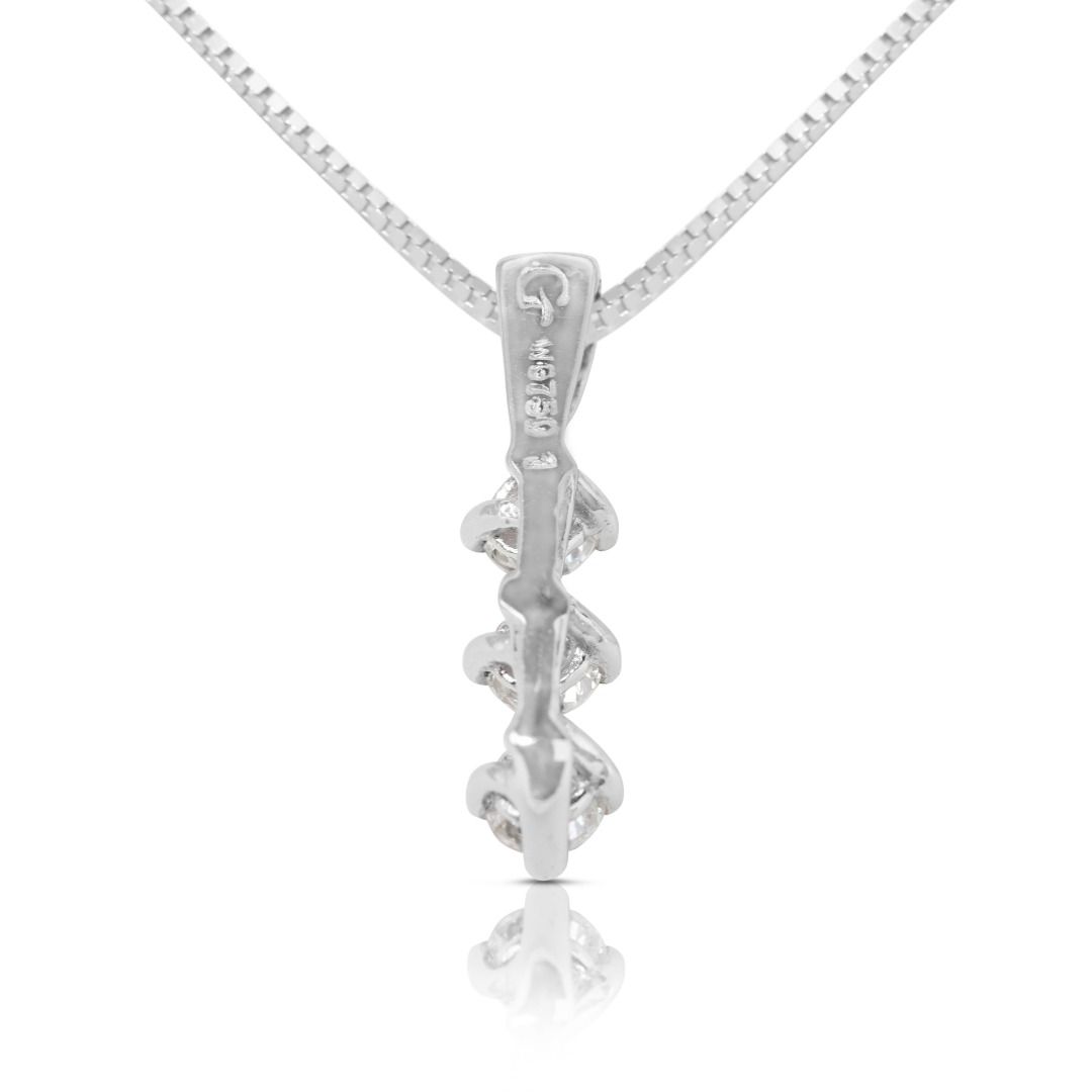 Gorgeous 0.25ct Natural Diamond 3-stone Pendant in 18K White Gold (Chain not Included)