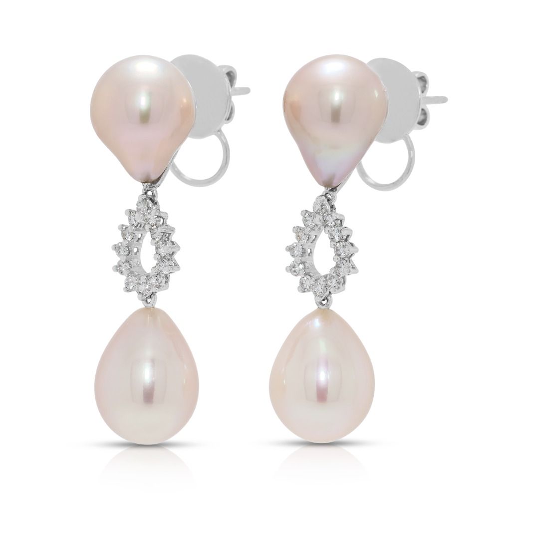 Graceful 0.24ct Diamond & South Sea Pearl Earrings in 18K White Gold