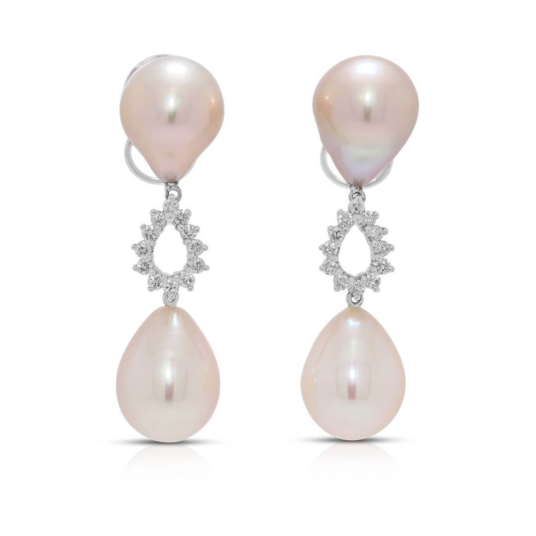 Graceful 0.24ct Diamond & South Sea Pearl Earrings in 18K White Gold