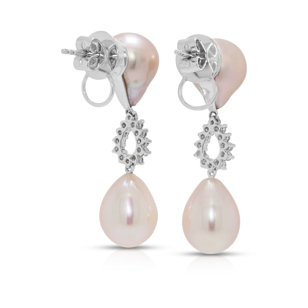 Graceful 0.24ct Diamond & South Sea Pearl Earrings in 18K White Gold