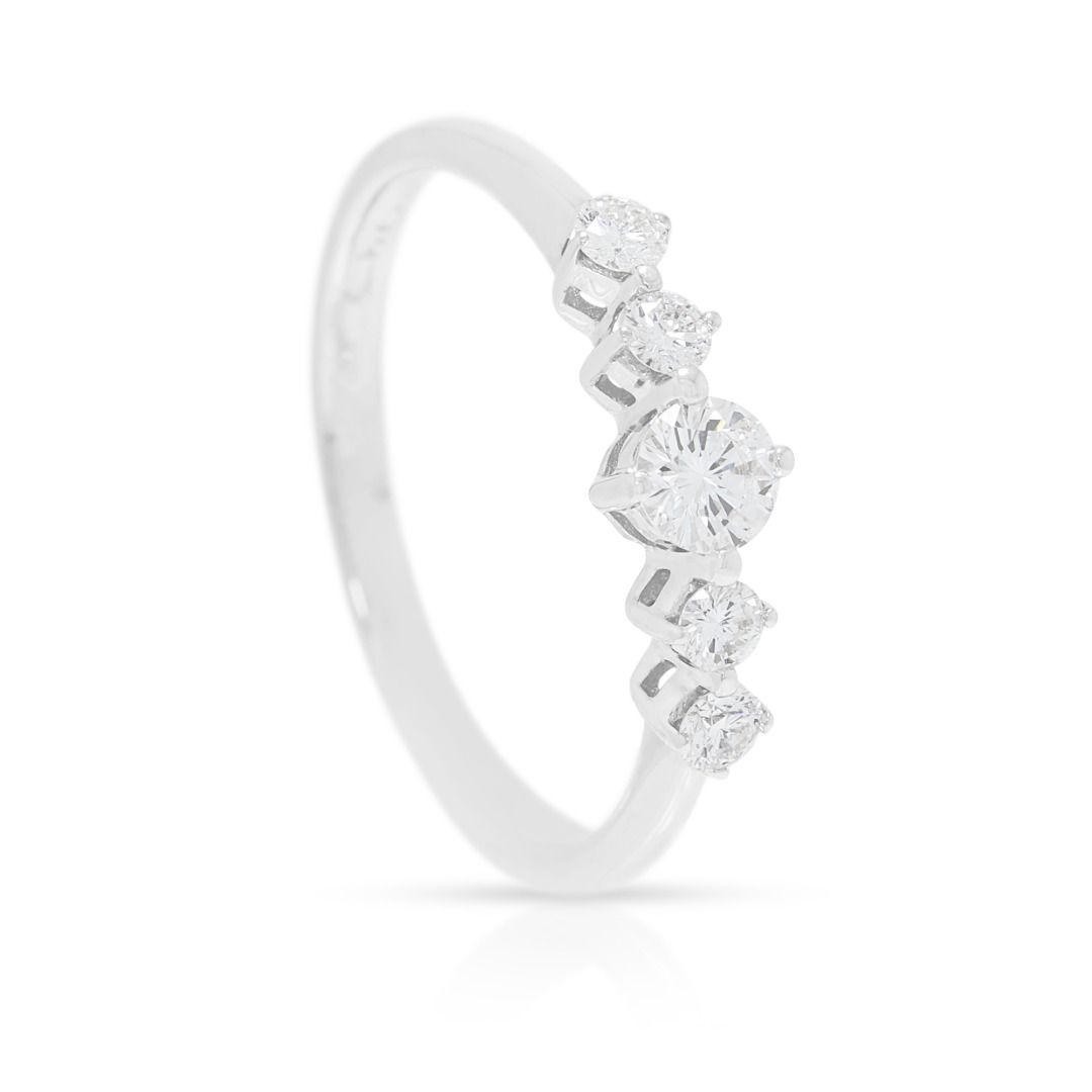 Graceful 0.28ct Five-Stone Diamond Ring in 18K White Gold
