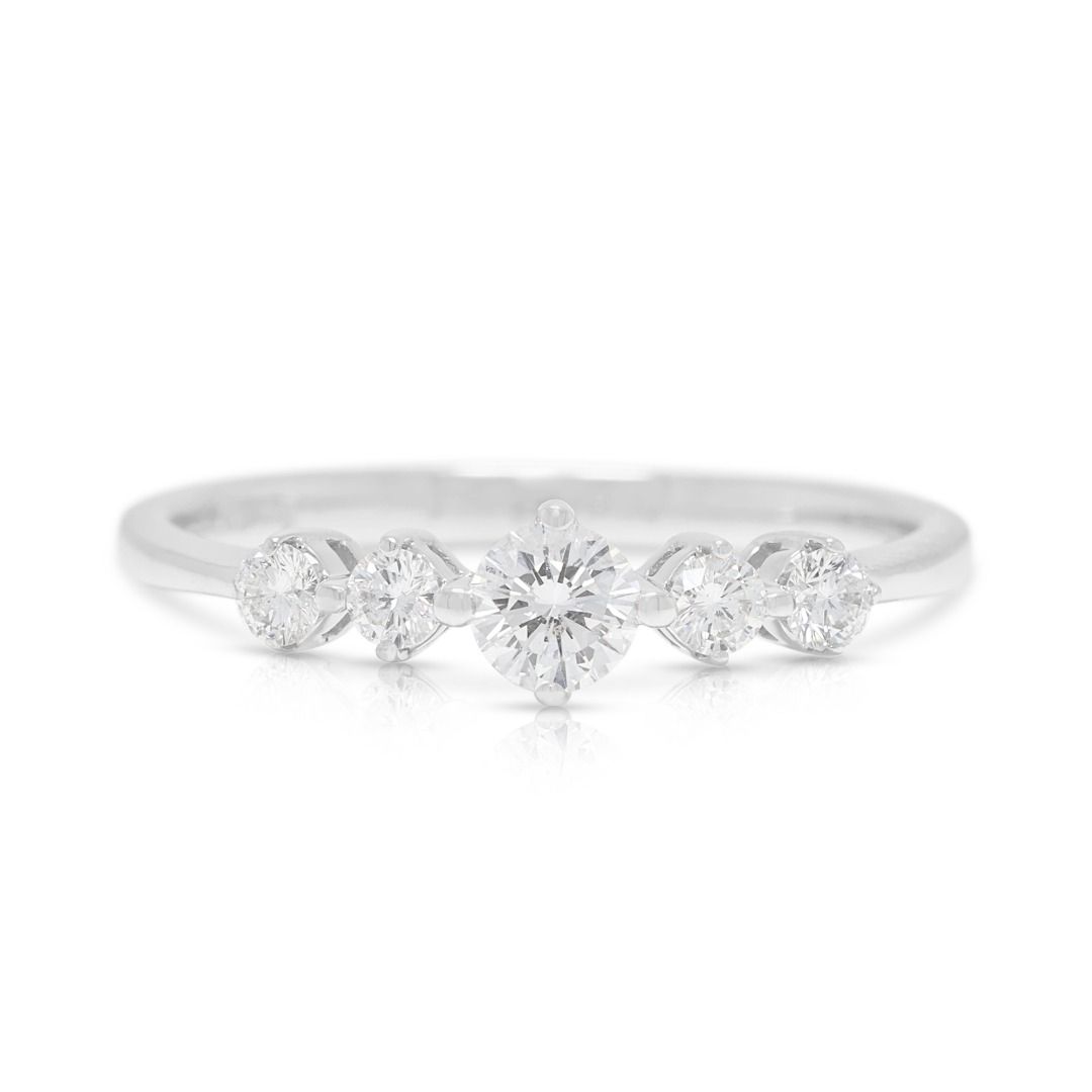 Graceful 0.28ct Five-Stone Diamond Ring in 18K White Gold