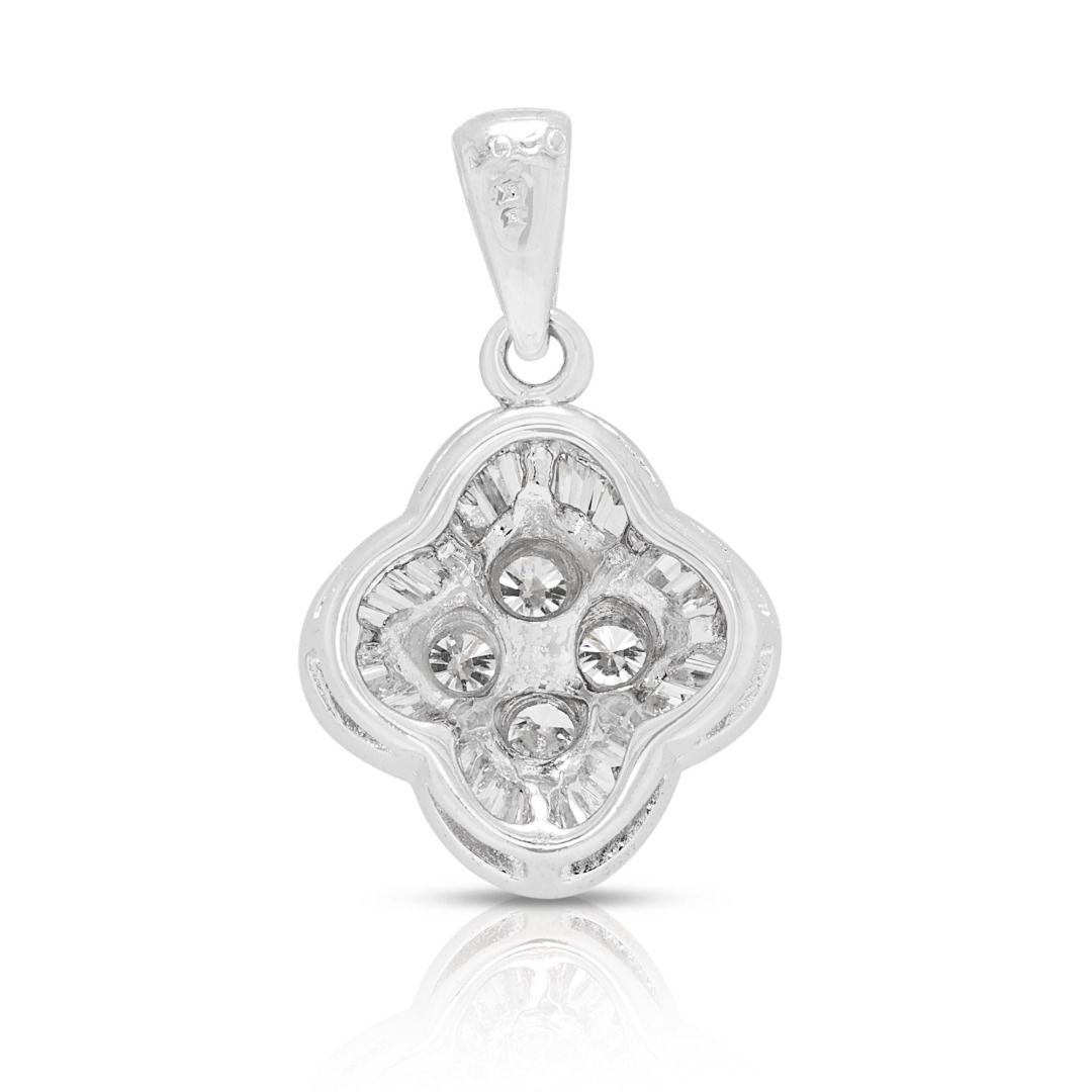 Graceful 0.30ct Diamond Quatrefoil Halo Pendant in 18K White Gold