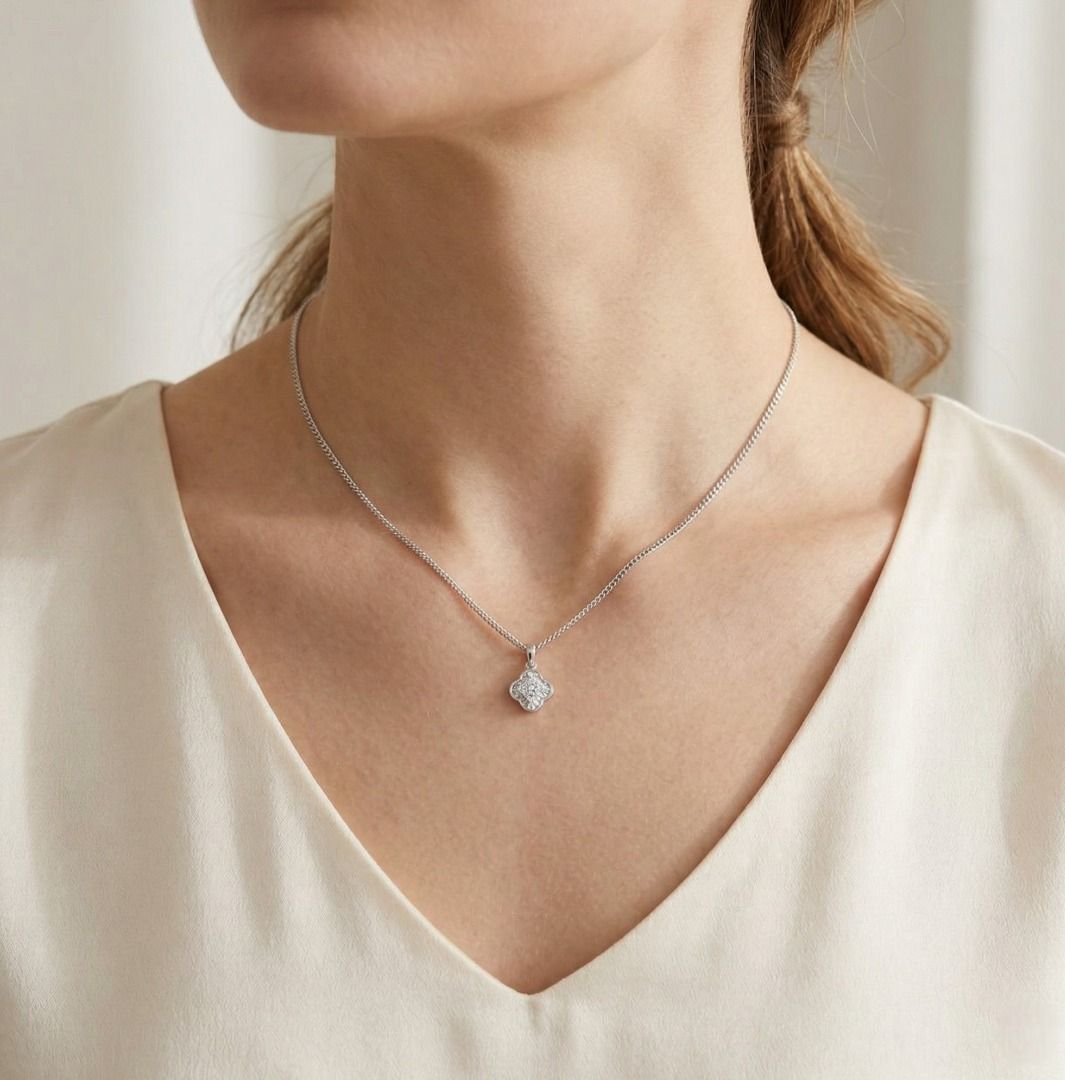 Graceful 0.30ct Diamond Quatrefoil Halo Pendant in 18K White Gold