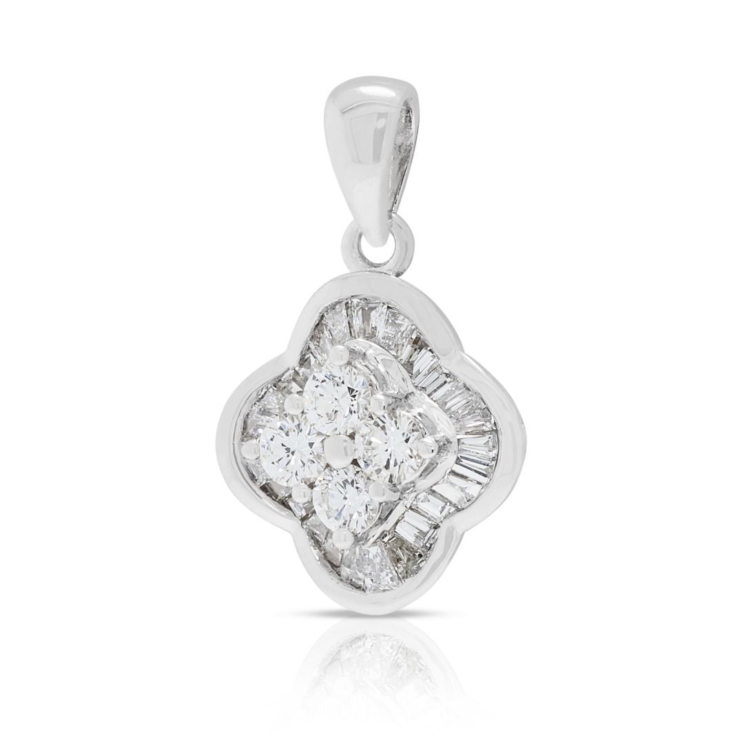 Graceful 0.30ct Diamond Quatrefoil Halo Pendant in 18K White Gold