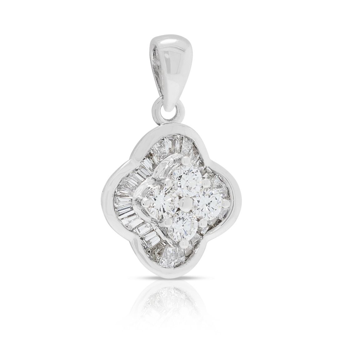 Graceful 0.30ct Diamond Quatrefoil Halo Pendant in 18K White Gold