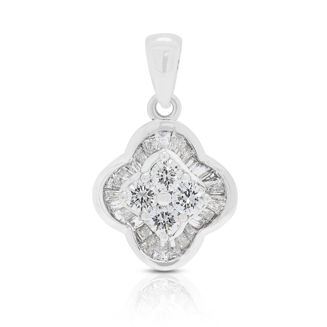 Graceful 0.30ct Diamond Quatrefoil Halo Pendant in 18K White Gold