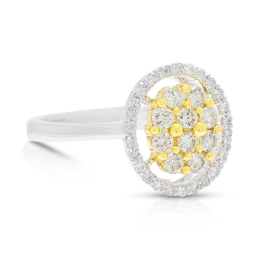 Graceful 0.42ct Natural Diamond Cluster Ring in 18K Two-Tone Gold (New)