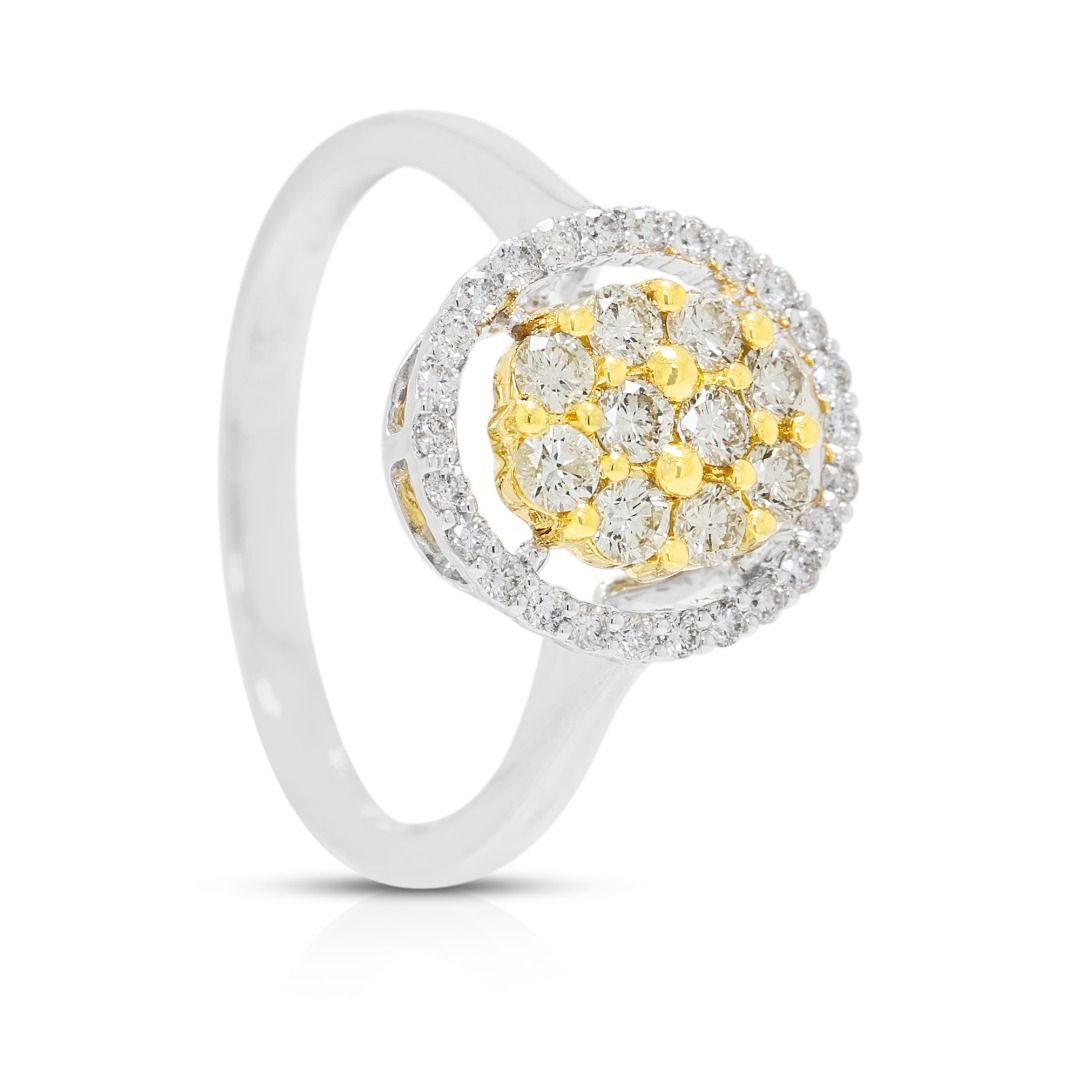 Graceful 0.42ct Natural Diamond Cluster Ring in 18K Two-Tone Gold (New)