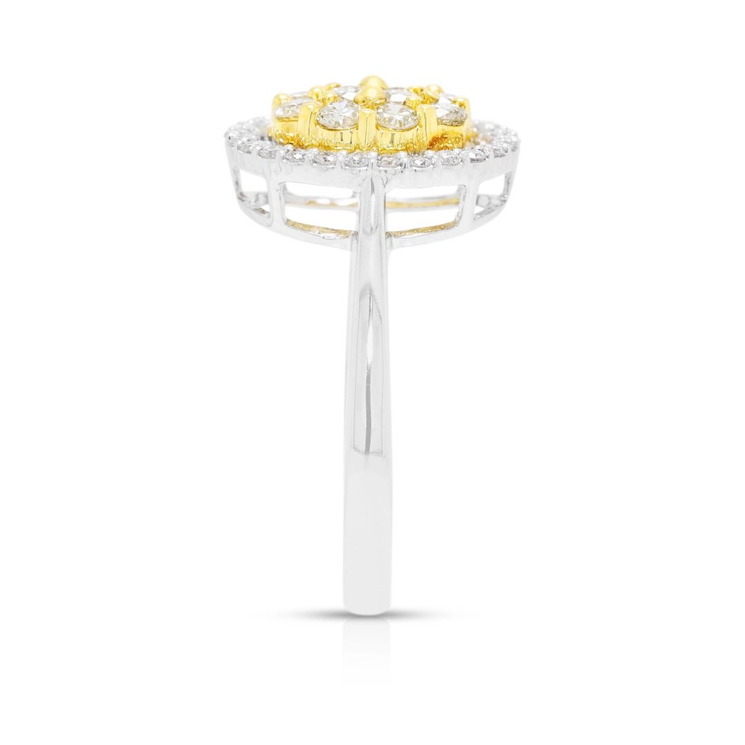 Graceful 0.42ct Natural Diamond Cluster Ring in 18K Two-Tone Gold (New)