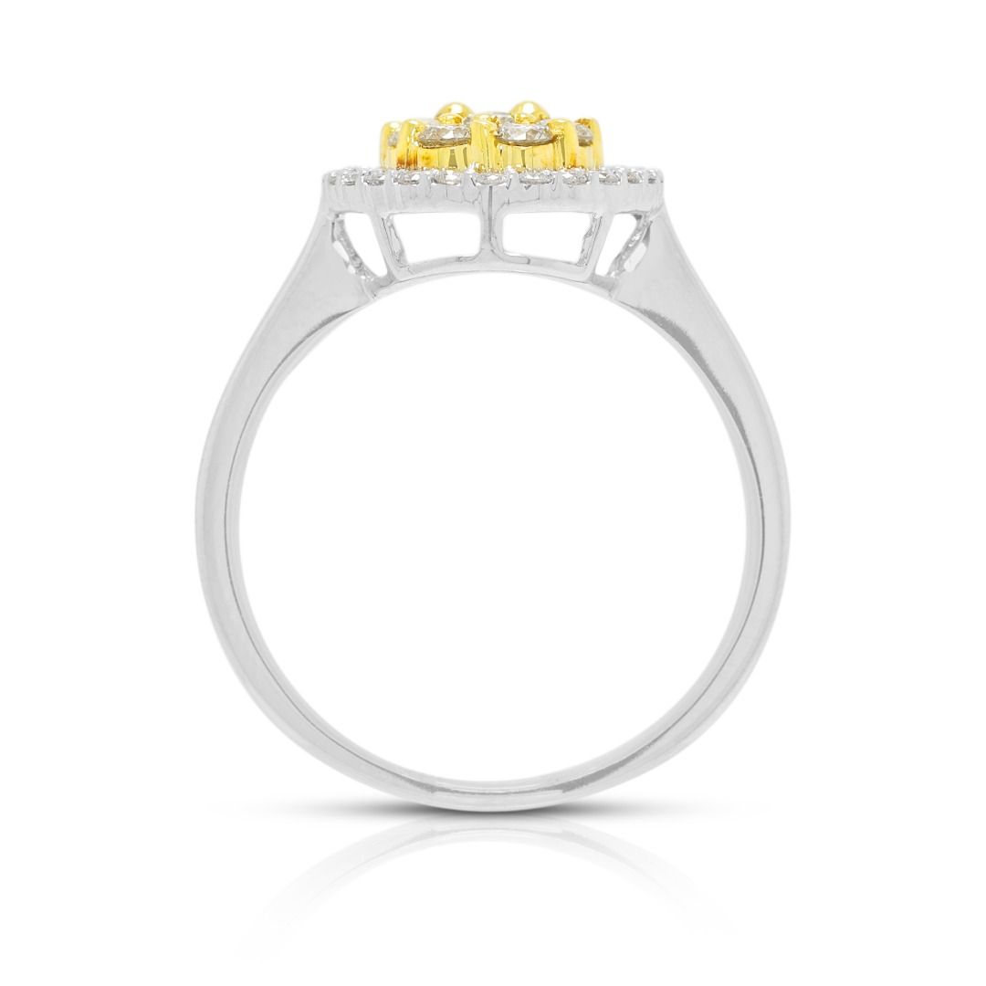 Graceful 0.42ct Natural Diamond Cluster Ring in 18K Two-Tone Gold (New)