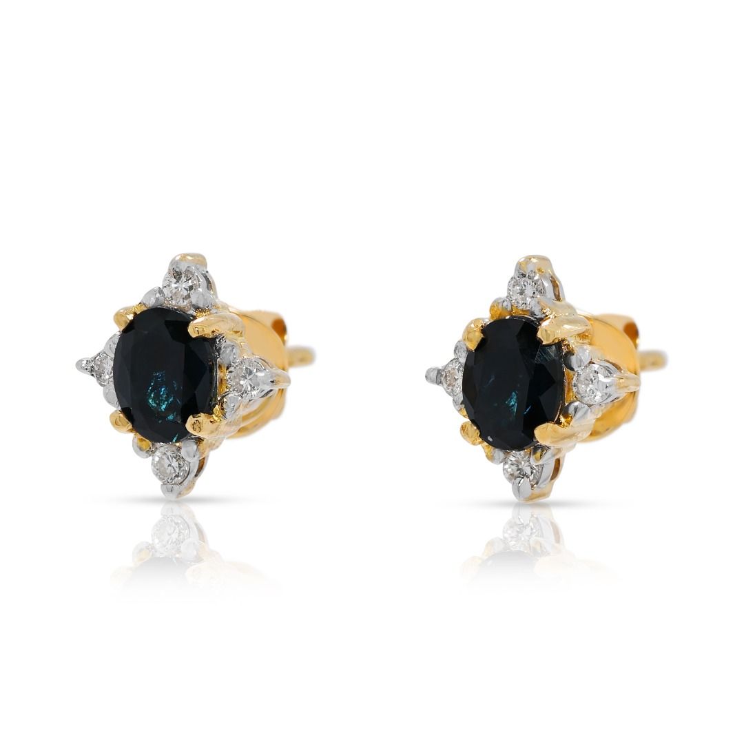 Graceful 0.44ct Sapphire & Diamond Studs in 18K Two-Toned Gold