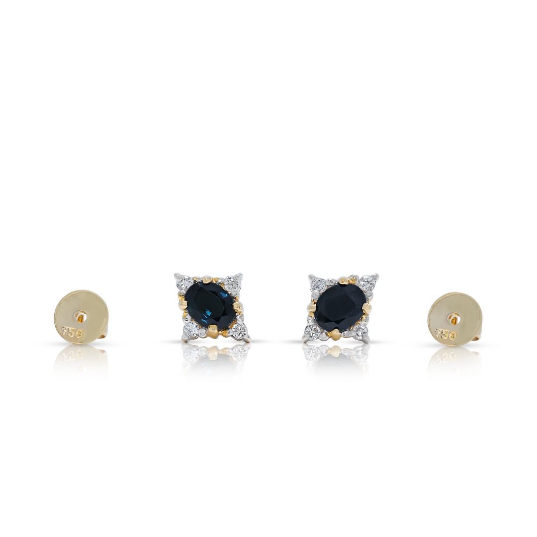 Graceful 0.44ct Sapphire & Diamond Studs in 18K Two-Toned Gold