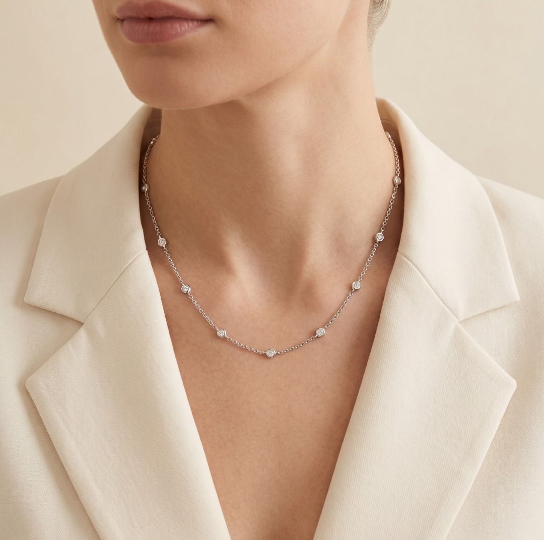 Graceful 0.63ct Round Diamonds Necklace in 18K White Gold