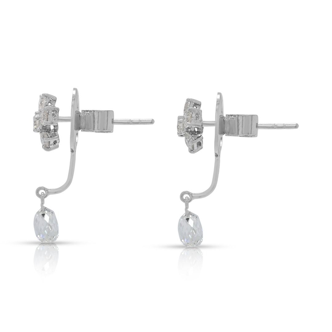 Graceful 0.70ct Rose-Cut & Brilliant Diamond Drop Earrings in 12K White Gold