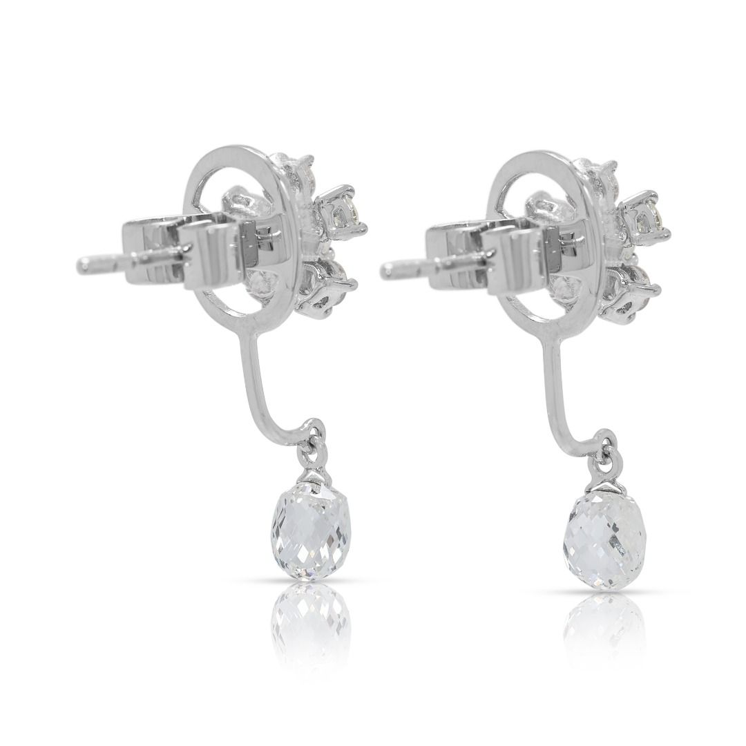 Graceful 0.70ct Rose-Cut & Brilliant Diamond Drop Earrings in 12K White Gold