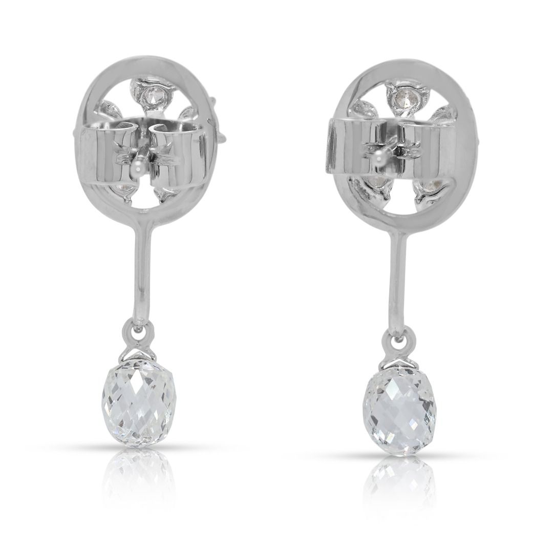 Graceful 0.70ct Rose-Cut & Brilliant Diamond Drop Earrings in 12K White Gold