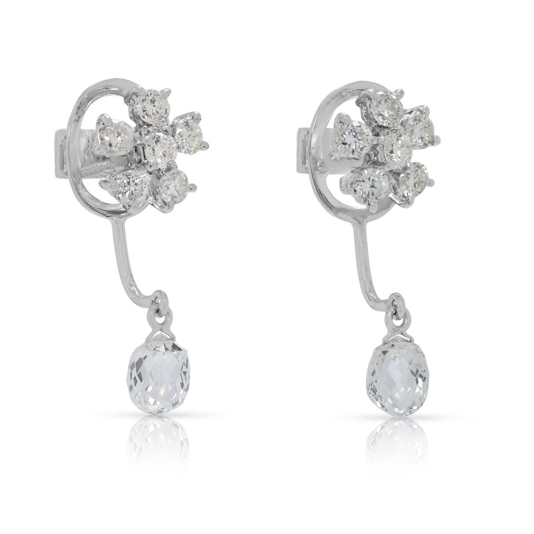 Graceful 0.70ct Rose-Cut & Brilliant Diamond Drop Earrings in 12K White Gold