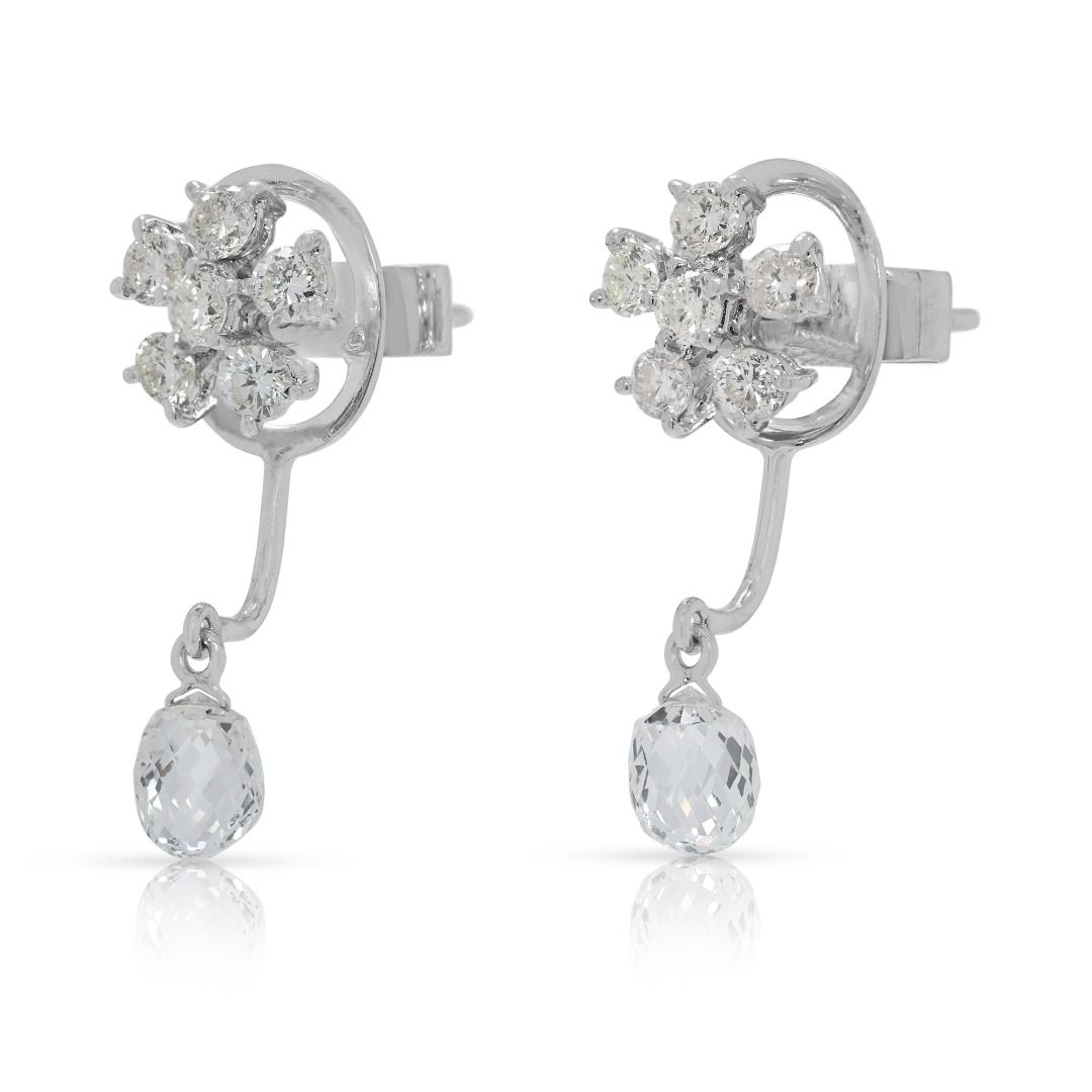 Graceful 0.70ct Rose-Cut & Brilliant Diamond Drop Earrings in 12K White Gold