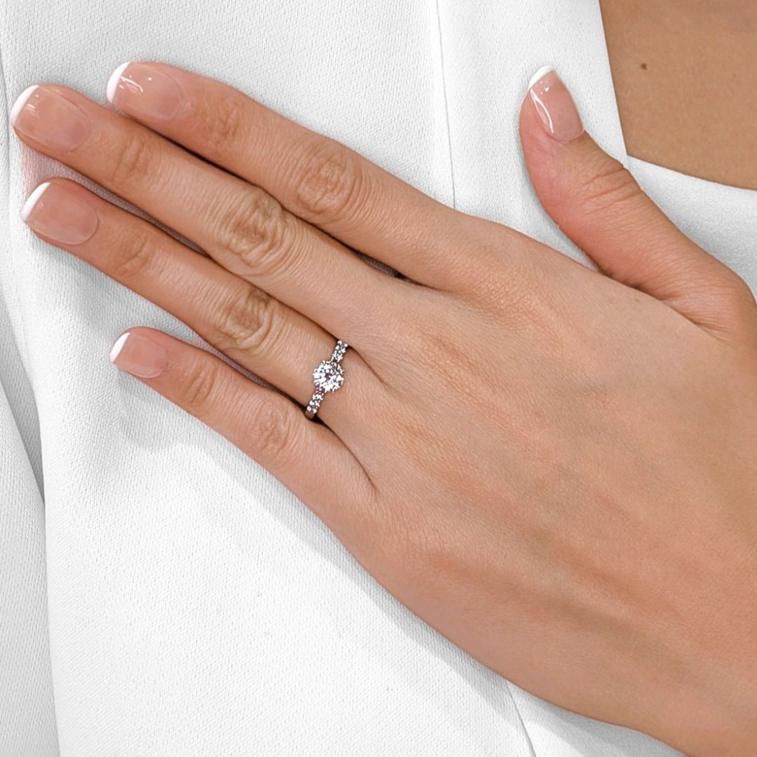 Graceful 0.95ct GIA-Certified Diamond Ring with Pink Accents in 18K White Gold