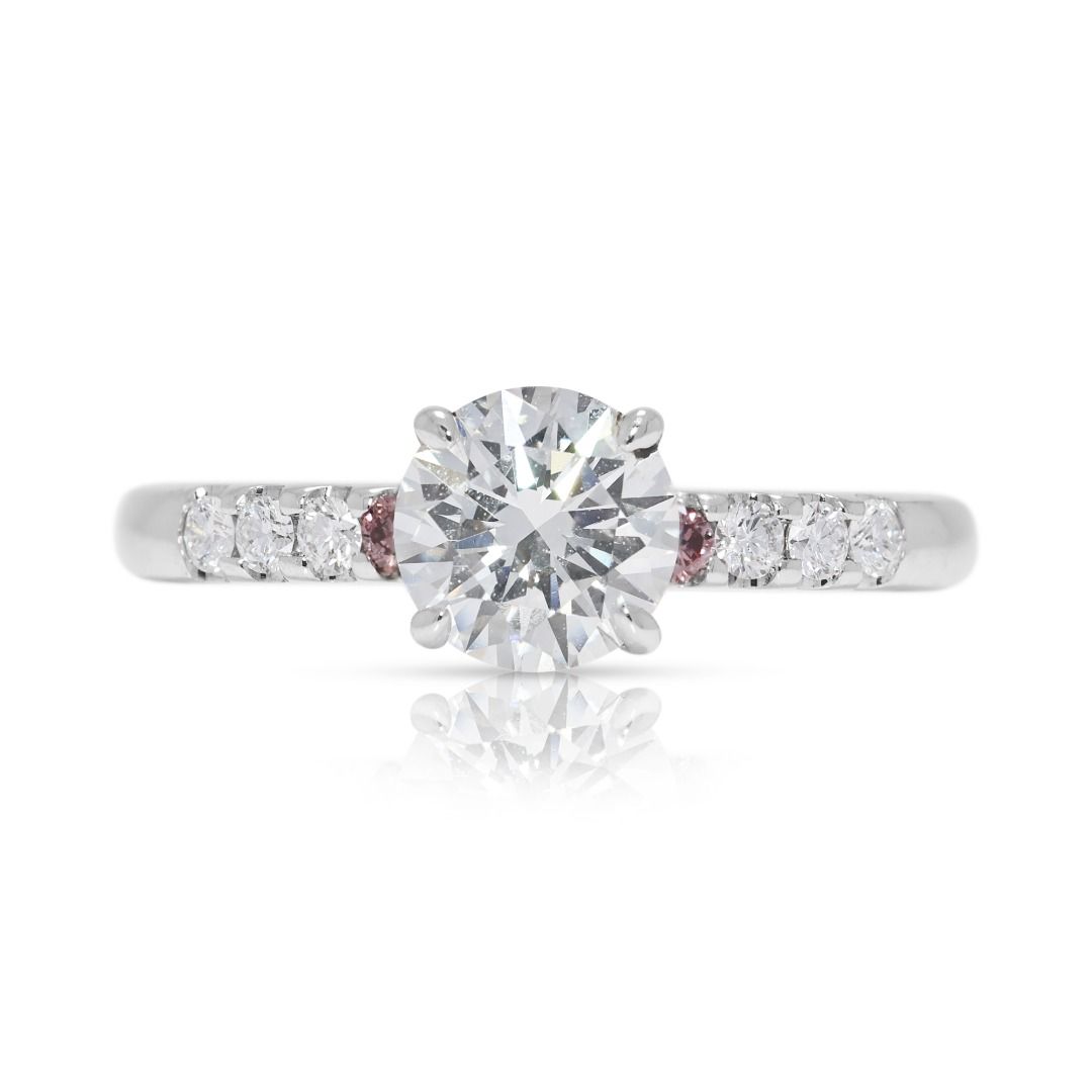 Graceful 0.95ct GIA-Certified Diamond Ring with Pink Accents in 18K White Gold