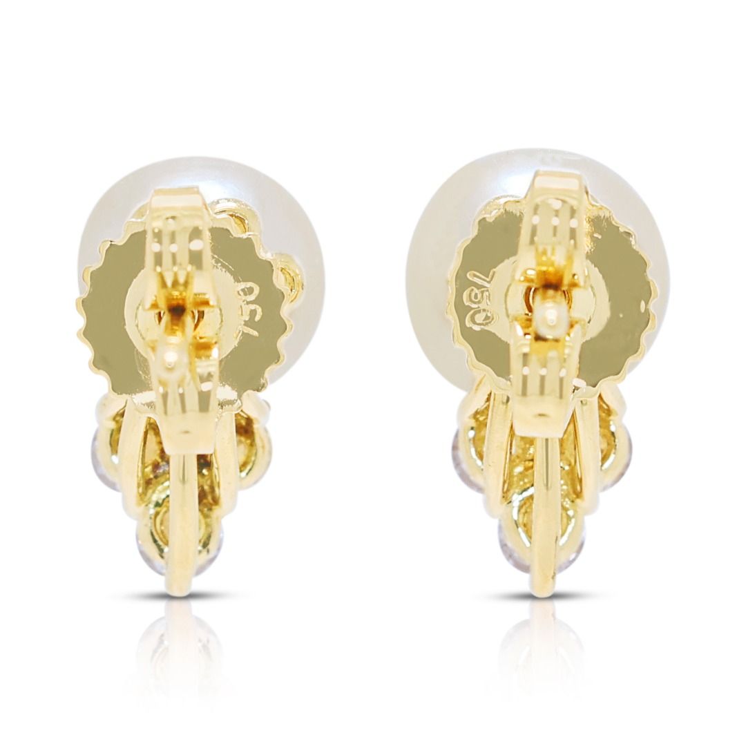 Graceful Akoya Pearl & Diamond Stud Earrings in 18K Yellow Gold