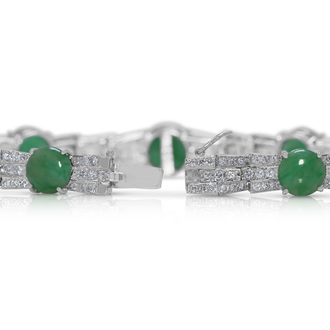 Graceful Jadeite & 1.69ct Diamond Bracelet in 14K White Gold - NGI Certified