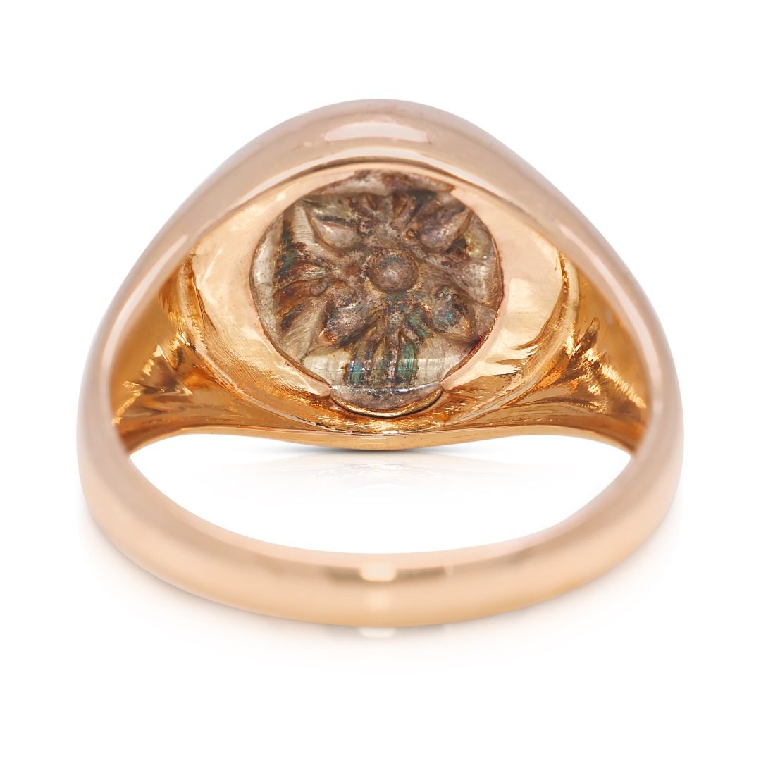 Historic Ancient Greek Lion Coin & 0.13ct Natural Diamond Ring in 18K Yellow Gold