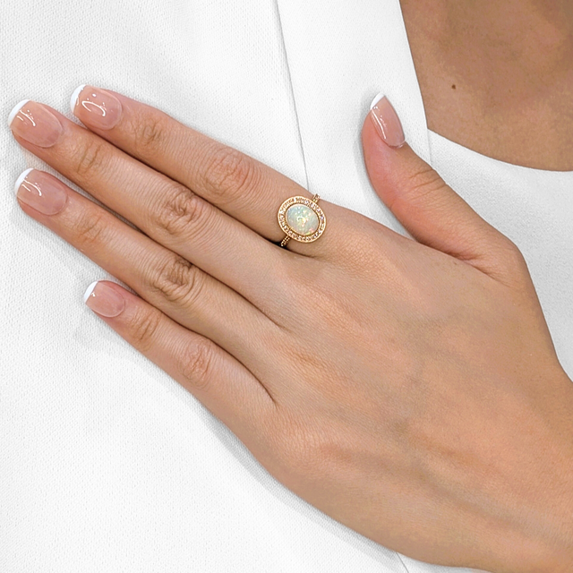 Charming 0.24ct Natural Diamond Accented Opal Ring in 18K Rose Gold