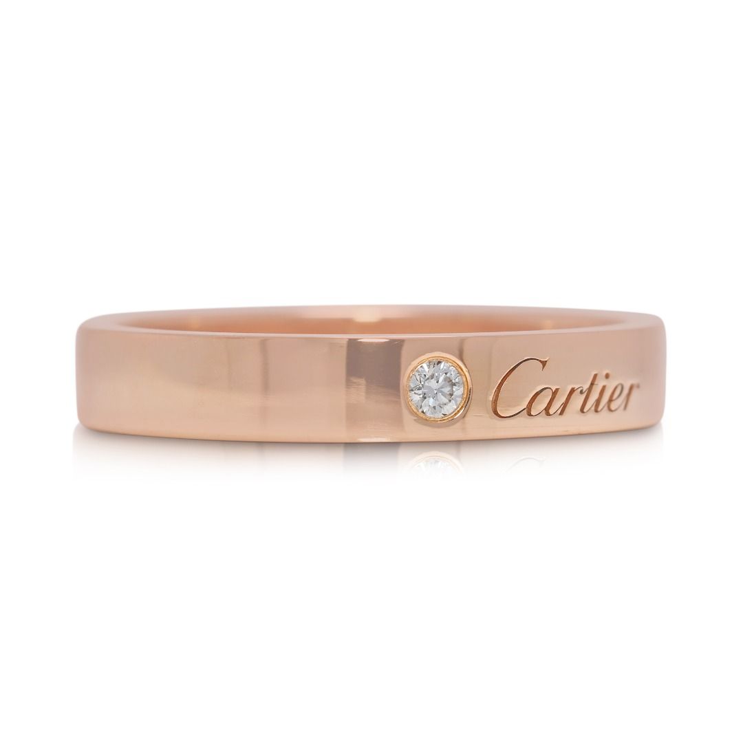 Iconic 0.03ct Natural Diamond Cartier 18K Rose Gold Band Ring