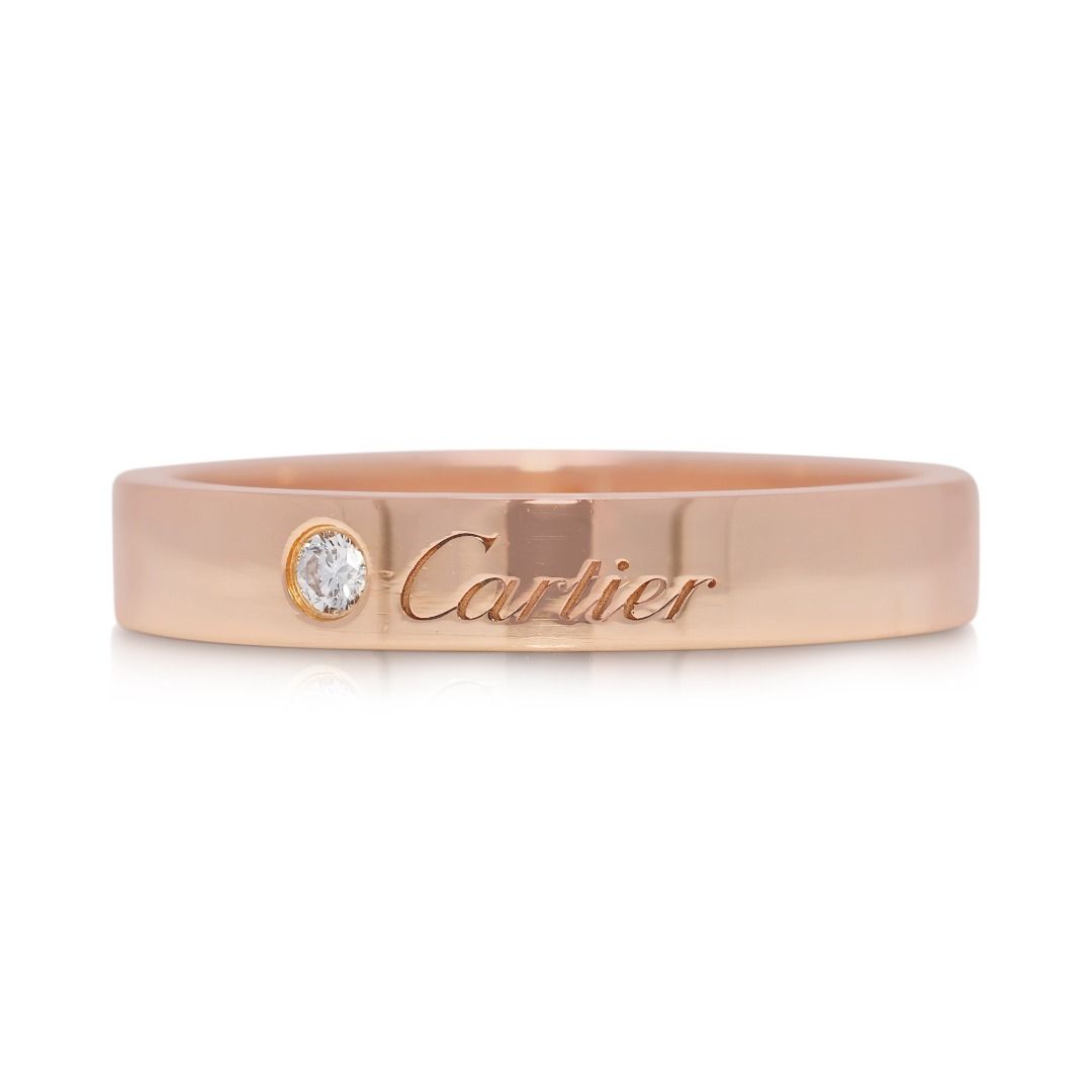 Iconic 0.03ct Natural Diamond Cartier 18K Rose Gold Band Ring
